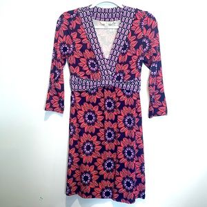 Boden Navy, Red & Purple Floral V-Neck Empire Dress